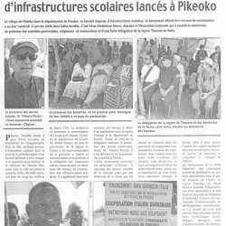 Des travaux de construction d'infrastructures scolaires lancès à Pikeoko